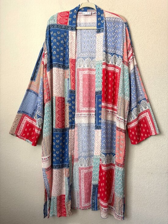 Wonderly Other - Wonderly L/XL Boho Patchwork Printed Longline Open Front Kimono Duster
